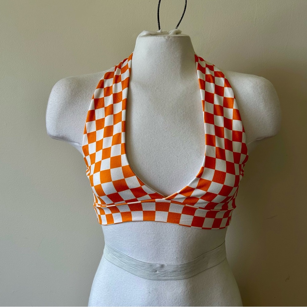 Orange and White Checkered Halter Top
